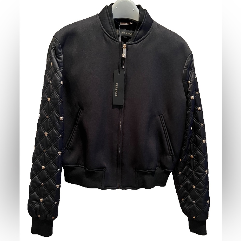 (Just purchased!) NWT Versace Women’s Medusa Studded Black Bomber Jacket